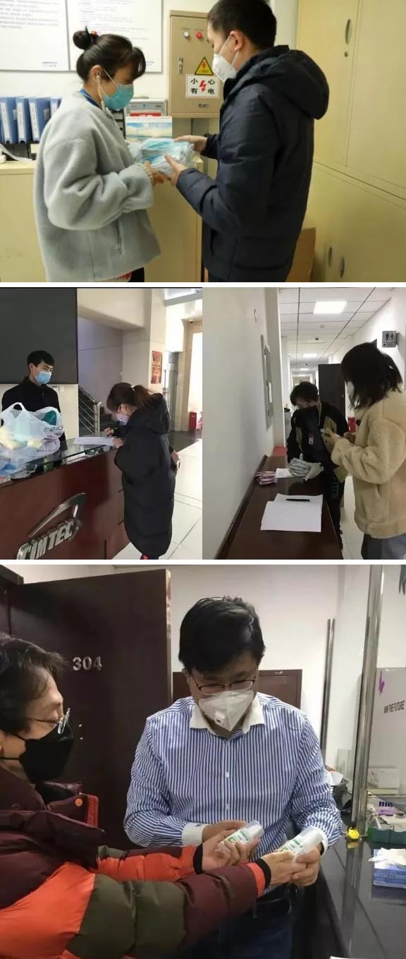 發(fā)放防護(hù)物資：口罩、手套、消毒液、洗手液